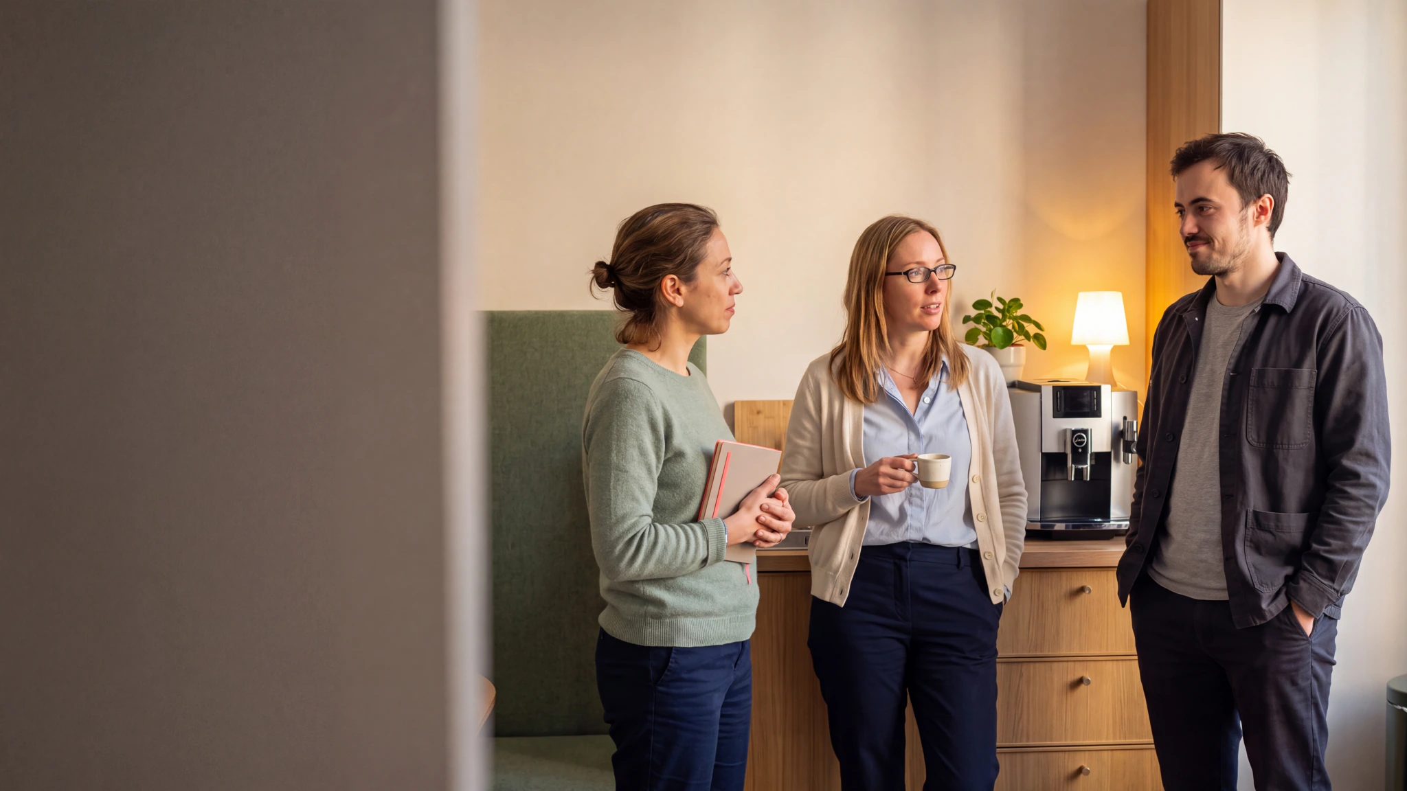 Thomas Mosmant échange avec Sophie Vernet et Marion Valette dans le cabinet