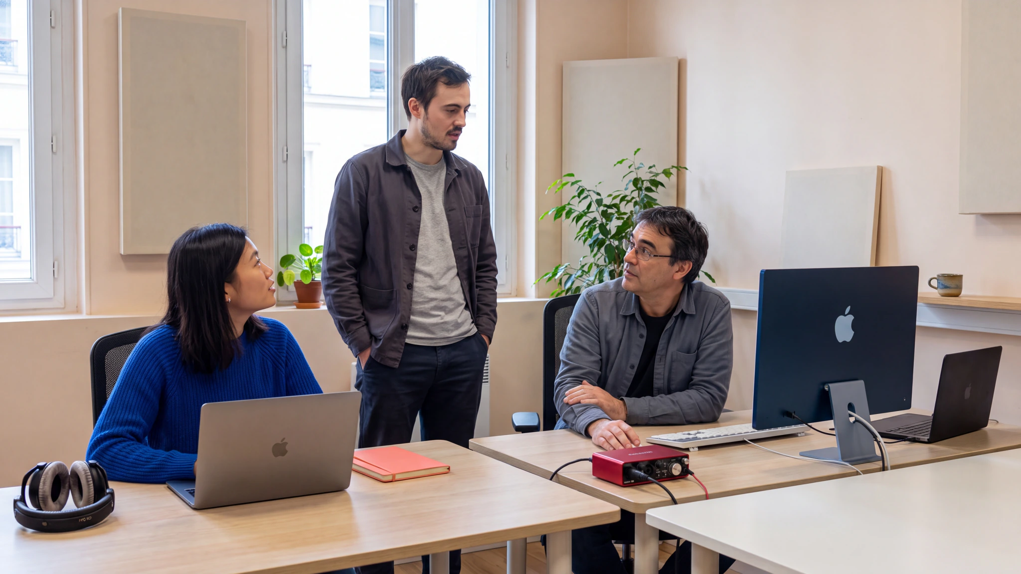 Thomas Mosmant échange avec Hana Leclerc et Julien Meyer dans le studio