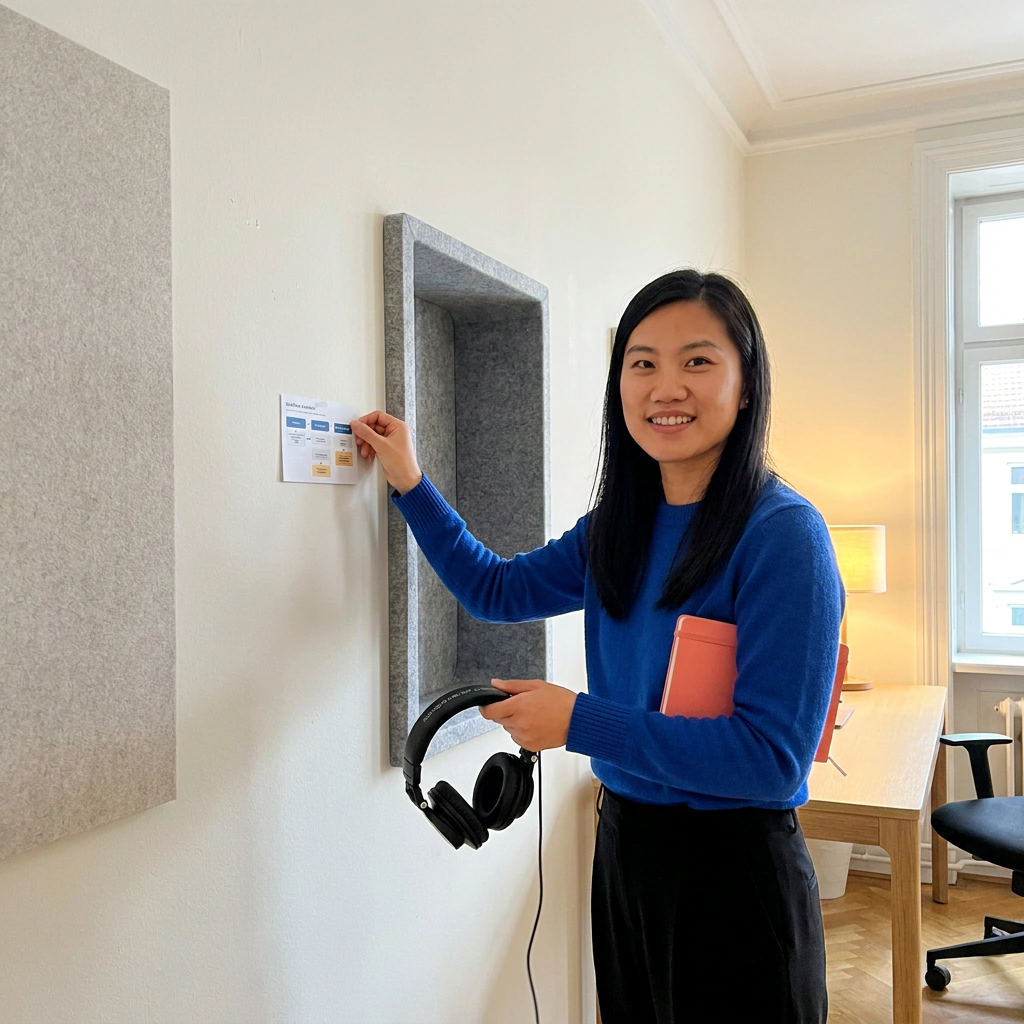 Hana Leclerc présente une note avec son casque à la main