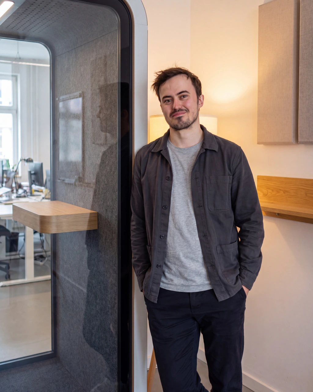 Thomas Mosmant se tient près de la callbox du cabinet
